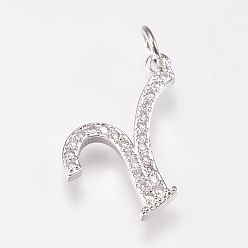 Letter Y Brass Micro Pave Cubic Zirconia Letter Pendants, Platinum, Letter.Y, 15x15x2mm, Hole: 3mm
