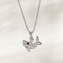 Shark Ожерелья с подвесками Ocean Summer из латуни с прозрачными кубическими цирконами и паве, платина, акула, 17.72 дюйм (45 см), Кулон : 14x10 мм