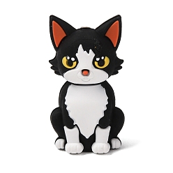Cat Shape Animal Silicone Beads, Focal Beads, Black, Cat Shape, 35x19x13mm, Hole: 2mm