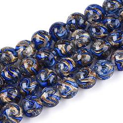 Полуночно-синий Ручной золотой песок бусины бисер нитей, круглые, темно-синий, 10 мм, отверстие : 0.7~1.2 мм, около 38~40 шт / нитка, 14.17~15.35'' (36~39 см)