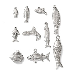 Нержавеющая Сталь Цвет 10 шт. 304 подвески из нержавеющей стали, рыба, цвет нержавеющей стали, 9~43x6.5~28.5x2~5.5 мм, отверстие : 1.4~3 мм