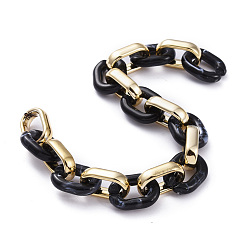 Schwarz Handgefertigte ccb kunststoffkabelketten, mit Acrylverbindungsringen, golden, Schwarz, Links: 19x12x4.8 mm und 19x14.5x4.5 mm, 39.37 Zoll (1 m)/Strang