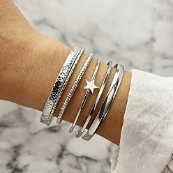 Платина 5шт. набор браслетов-манжет из сплава для женщин, платина, 2-3/8 дюйм (6 см)