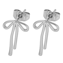 Платина Латунные серьги-гвоздики для женщин, бантом, платина, 16x11 мм