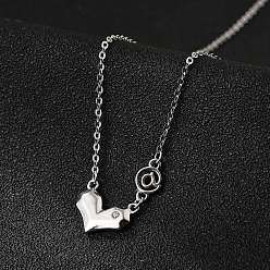 Платина 925 ожерелья из стерлингового серебра с прозрачными кубическими цирконами в форме сердца для женщин, родий, платина, 15.67 дюйм (39.8 см)