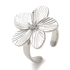 Платина Цветочная стойка покрытие латунные манжеты кольца для женщин, без кадмия и без свинца, долговечный, платина, Цветок: 24x23.5 мм, регулируемый