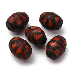 Tiger Pattern Тибетского стиля бусы дзи, природных бисера агат, баррель, окрашенная и подогревом, чёрные, рисунок тигра, 15x12 мм, отверстие : 1.6 мм