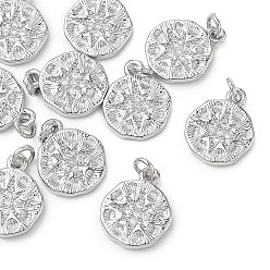 Platine Pendentifs en laiton Shegrace avec micro-pavé de zircone cubique transparente, charmes rondes plates, sans cadmium et sans plomb et sans nickel, platine, 13.5x10.5x2mm, Trou: 2.5mm