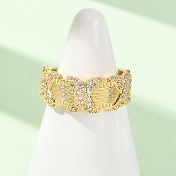Claro Anillos abiertos de latón con micro pavé de circonita cúbica, sin plomo y cadmio, chapado en rack, larga duración plateado, real 18 k chapado en oro, Claro, 9 mm, tamaño de EE. UU. 7 3/4 (17.9 mm)