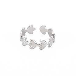 Stainless Steel Color Non-Tarnish 304 Stainless Steel Flower Open Cuff Ring for Women, Stainless Steel Color, US Size 9 1/4(19.1mm)