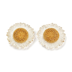 Желтая Старая Ткань  Прозрачные цветочные кабошоны из смолы, подсолнечник, старое кружево, 30x7 мм