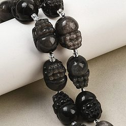 Silver Sheen Obsidian Нити из резных бусин из обсидиана с натуральным серебристым блеском, Pixiu, с бисером, 18x11.5x11 мм, отверстие : 1 мм, около 17 шт / нитка, 14.57'' (37 см)