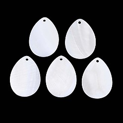 Морская Ракушка Природные подвески оболочки пресноводных, слезинки, цвет морской раковины, 35x25~25.5x2.5~3.5 мм, отверстие : 2 мм