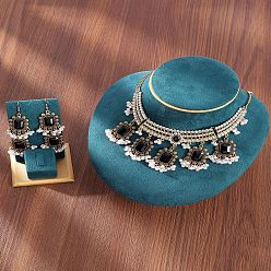 Черный Прямоугольный сплав стекла колье и серьги комплекты для женщин, чёрные, 500 мм