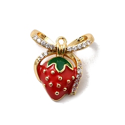 Красный Латунные микро проложить кубического циркония подвески, клубника, с эмалью, реальный 18 k позолоченный, красные, 20x18x6 мм, отверстие : 1.4 мм