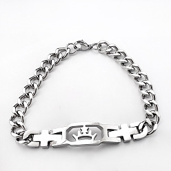 Stainless Steel Color Unisex 304 Stainless Steel Bracelets, Link Bracelets, Crown, Stainless Steel Color, 8.27 inch(21cm)