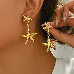 Морская звезда Элегантные 201 серьги-гвоздики из нержавеющей стали, золотые, морская звезда, 55x30 мм