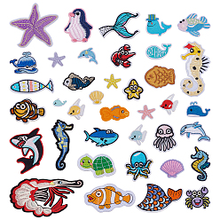 (52) Непрозрачная лаванда 38Штуки нашивок из полиэстера с компьютерной вышивкой на морскую тематику, которые можно пришивать или приклеивать утюгом., аппликации из синели, разнообразные, разноцветные, 16~98x24~124x1.5~2 мм