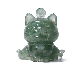 Зеленый Авантюрин Украшение для дисплея счастливого кота из смолы, с натуральными зелеными кусочками авантюрина внутри статуй для украшения домашнего офиса, 45x40x50 мм