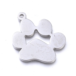 Stainless Steel Color Non-Tarnish 304 Stainless Steel Pendants, Manual Polishing, Dog Footprint, Stainless Steel Color, 31x24.5x1.8mm, Hole: 2mm