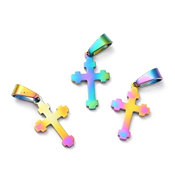 Rainbow Color Ионное покрытие (ip) 304 подвески из нержавеющей стали, крестик, Радуга цветов, 20x12x1.2 мм, отверстие : 3x6 мм