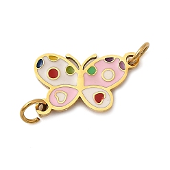 Разноцветный 304 подвески-бабочки из нержавеющей стали с эмалированными вставками, с прыжковых колец, ионное покрытие (ip), реальный 18 k позолоченный, красочный, 9x14x1 мм, отверстие : 2.5 мм