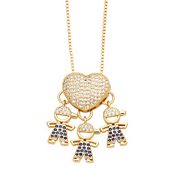Prussian Blue Brass Micro Pave Cubic Zirconia Pendant Necklaces, Prussian Blue, 17.72 inch(45cm)