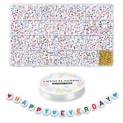 (52) Непрозрачная лаванда Набор для изготовления ожерелья из акрила и пластика с буквами и сердечками своими руками, эластичный браслет из бисера, комплект ювелирных изделий, разноцветные, 7x3.5~4 мм, отверстие : 1.2 мм