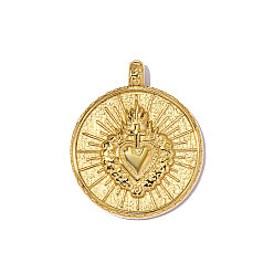 Настоящее золото 18K 304 подвески из нержавеющей стали, плоский круглый с сердечками, зеркальная полировка, ионное покрытие (ip), реальный 18 k позолоченный, 21x18 мм, отверстие : 2 мм