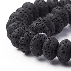 Black Natural Lava Rock Beads Strands, Dyed, Rondelle, Black, 9x5~5.5mm, Hole: 2mm, about 37 pcs/Strand, 7.87 inch(20cm)