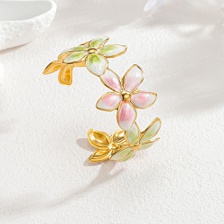 Разноцветный 304 женские браслеты-манжеты из нержавеющей стали, цветок, с эмалью, красочный, внутренний диаметр: 2 дюйм (5.05 см)