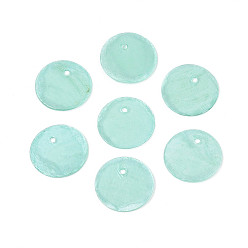 Бледно-бирюзовый Шармы-диски из натуральной ракушки капиз, окрашенные распылением, бледные бирюзовая, 15x0.5~1 мм, отверстие : 1.2~1.5 мм