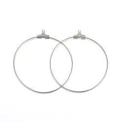 Stainless Steel Color 304 Stainless Steel Pendants, Hoop Earring Findings, Ring, Stainless Steel Color, 49x45x1.8mm, 21 Gauge, Hole: 1mm, Inner Size: 42.5x44mm, Pin: 0.7mm
