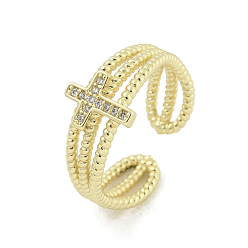 Золотой Открытые манжеты из латуни с микропаве и кубическим цирконием, крестик, золотые, внутренний диаметр: 18 мм