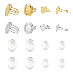 Золотой & Цвет Нержавеющей Стали 8шт 304 компонент открытого манжетного кольца из нержавеющей стали, настройки звонка, с 8 прозрачными стеклянными кабошонами, золотые и нержавеющая сталь цвет, 16.8~17.9 мм