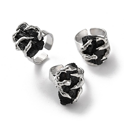 Турмалин Натуральные турмалиновые самородки открытые манжеты кольца, латунное кольцо-коготь с платиновым покрытием, 5 мм, регулируемый