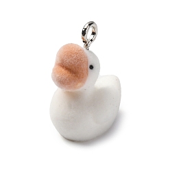 Снежный Кулоны из флокированной смолы, утка, с железной платиной петлей, снег, 22x14x17 мм, отверстие : 2 мм