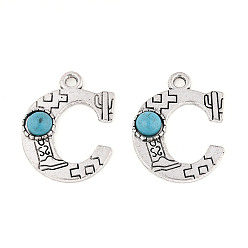 Letter C Подвески из синтетической бирюзы и сплавов, письмо амулеты, античное серебро, буква С, 27x21x4 мм, отверстие : 3 мм