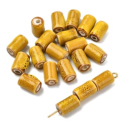 (932FM) Темно-синий аква-матовый с подкладкой 20шт. фарфоровые бусины ручной работы, колонка, фантазии античного стекла фарфора, темно-золотистые, 10~11x6.5~7 мм, отверстие : 2~2.2 мм