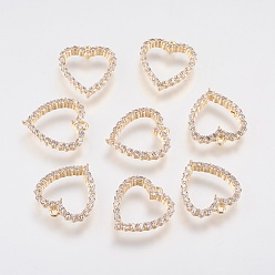 Real 18K Gold Plated Brass Micro Pave Cubic Zirconia Charms, Open Heart, Real 18K Gold Plated, 14x12.5x2.5mm, Hole: 1mm