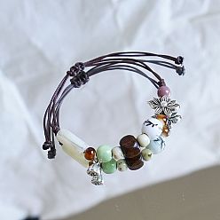 Цветок Керамические бусины плетеные браслеты из бисера, регулируемые плетеные браслеты из вощеного шнура для женщин, цветок, 4~10-1/4 дюйм (10~26 см)