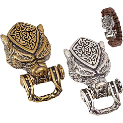 Античный Серебрянный & Античный Золотой 2 шт. 2 цвета латунные бусины для повседневного ношения, бусины из парашютной нити, самец ястреба, Металлические подвески для ножа, ремешок, брелок, браслет, старинное серебро и античный золотой, 44x23x12 мм, отверстие : 11.5x6.5 мм, 1 шт / цвет