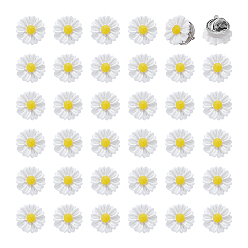 White 60Pcs Iron Brooches, with Resin Flower, Platinum, White, 12.6mm