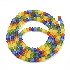 Colorful 7 Colors Frosted Glass Beads Strands, Segmented Multi-color Beads, Faceted, Rondelle, Colorful, 2~3x2~3mm, Hole: 0.7mm, about 190pcs/strand, 16.14 inch(41cm)