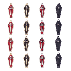 Красный 20 шт 4 цвета подвески из цинкового сплава с эмалью, с кристально горный хрусталь, гроб с крестом, красные, 31.5x13.5x3.5 мм, отверстие : 2 мм, 5 шт / цвет