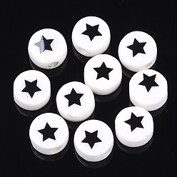 Кремово-белый Фарфоровые бусины ручной работы, плоские круглые со звездой, кремово-белые, 8~8.5x4.5 мм, отверстие : 2 мм