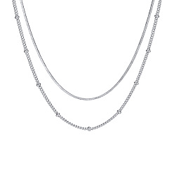 Нержавеющая Сталь Цвет Не тускнеет 304 двухслойное ожерелье из нержавеющей стали, колье со сателлитами и змеиными цепями, цвет нержавеющей стали, 15.16 дюйм (38.5 см)