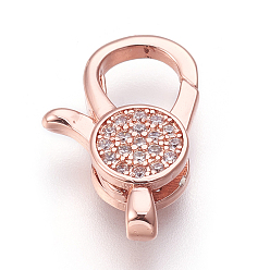 Розовое Золото Латунные микро проложить кубического циркония когтя омара застежками, прозрачные, розовое золото , 19x12x4.5 мм, отверстие : 1.5 мм