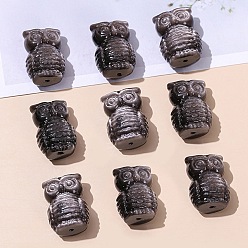 Сова Натуральные серебряные бусины из обсидиана, сова, 19x13x10.5 мм