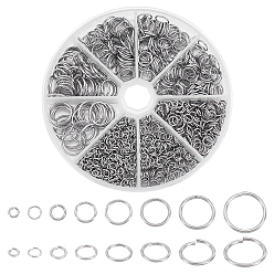 Нержавеющая Сталь Цвет 304 из нержавеющей стали открыты кольца прыжок, цвет нержавеющей стали, 4~14x0.6~1.2 мм, внутренний диаметр: 2.4~11.6 мм, 1150 шт / комплект
